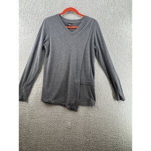 Momo Womens Grey V-Neck Long Sleeve Sweater Swing Open  Size M